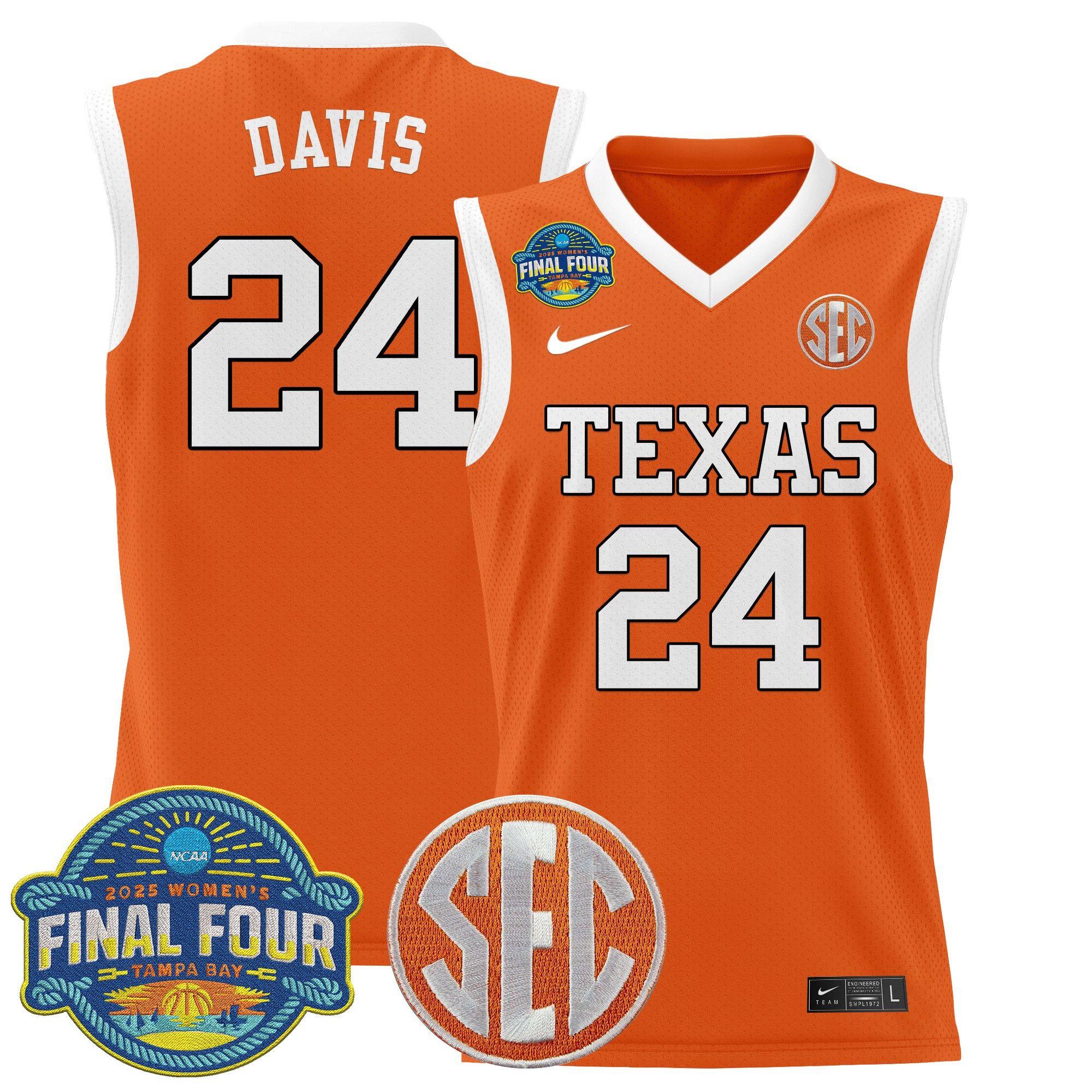 Men Texas Longhorns #24 Davis Orange Nike 2025 Final Four Patch Lightweight Basketball NCAA Jersey